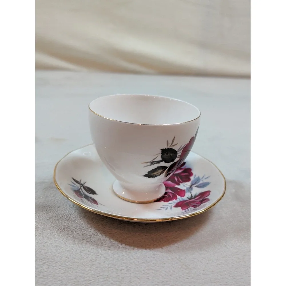 Vintage Colclough Teacup‎ and Queen Anne Saucer Mismatched Bone China Rose Set